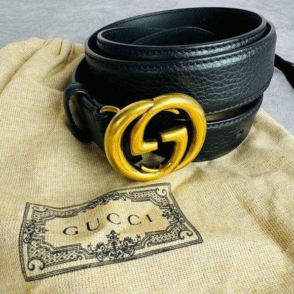Gucci Interlocking G Double Gg Textured Black Leather Belt 474345 100/40 - Picture 12 of 12
